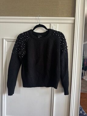 Aqua Black Pearl-Accent Crewneck Sweater